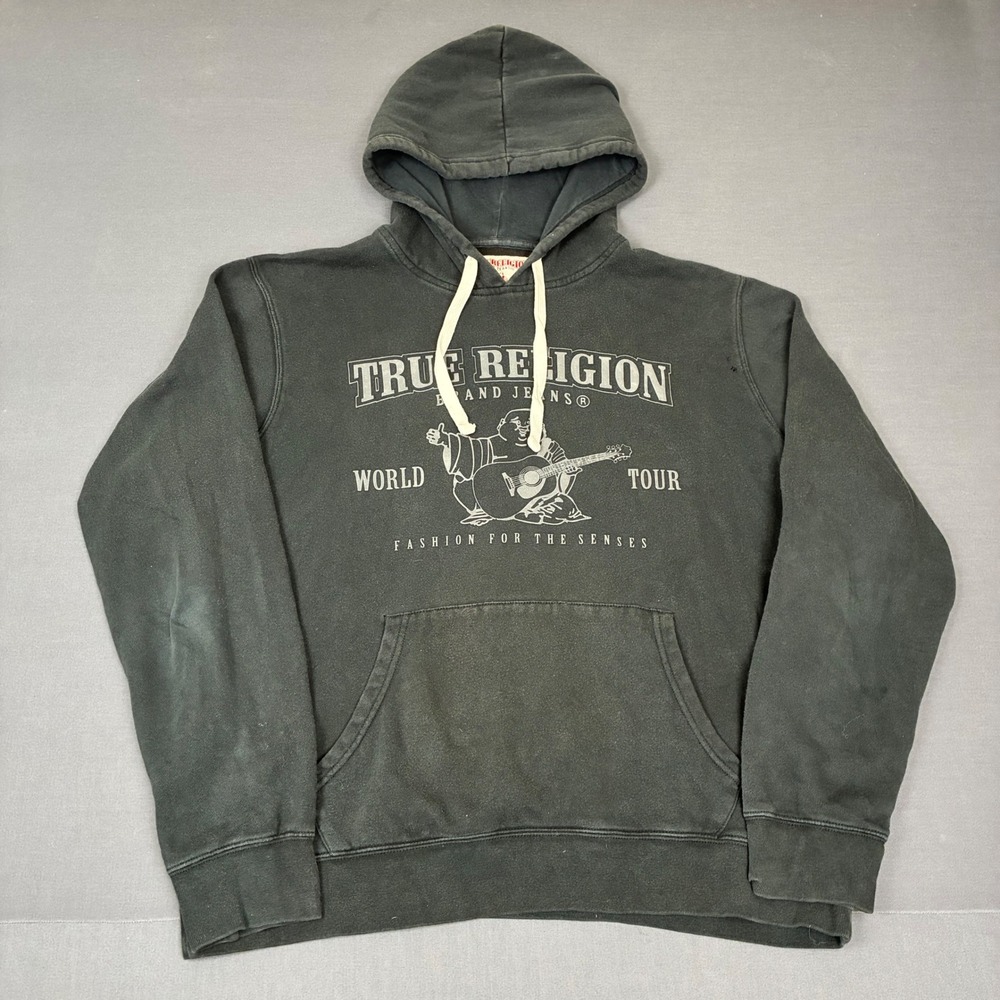 True Religion Gray Pullover Hoodie World Tour Buddha Graphic Men's Size XL